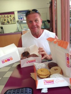 Practicing what I preach with the Cycle Diet... i.e. me about to punish two boxes of Dunkin' Donuts for having the audacity to show up at my table! (How did that happen??)